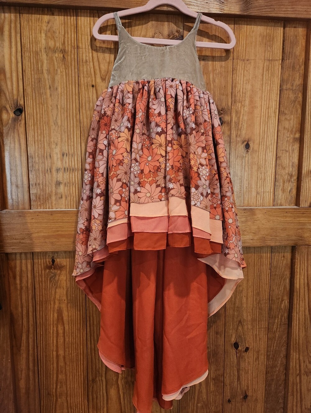 Girls' Floral High-Low Dress in Rust and Blush